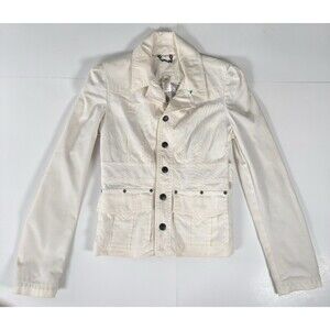 Diesel Women's White Button Up Military Jeans Jacket Size Medium